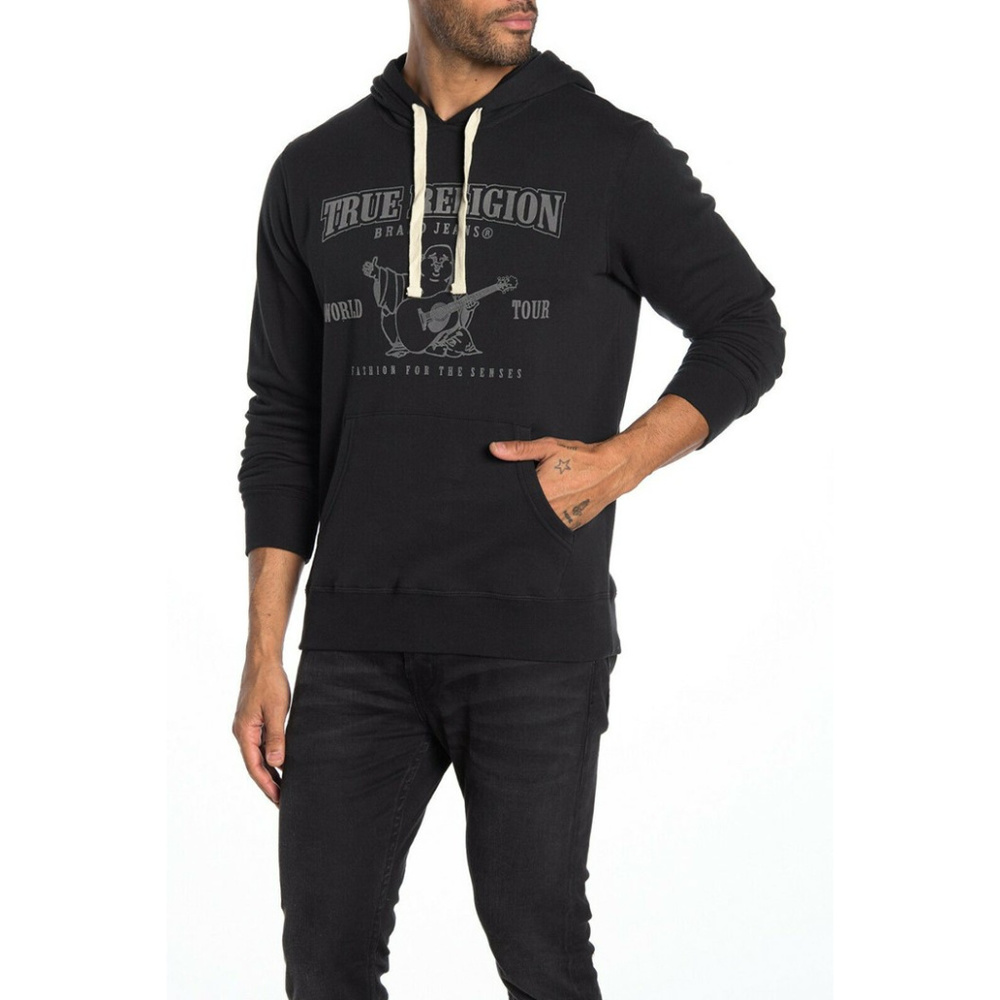 True Religion Men's Buddha Logo Pullover Hoodie Sweatshirt in Black - Picture 2 of 2